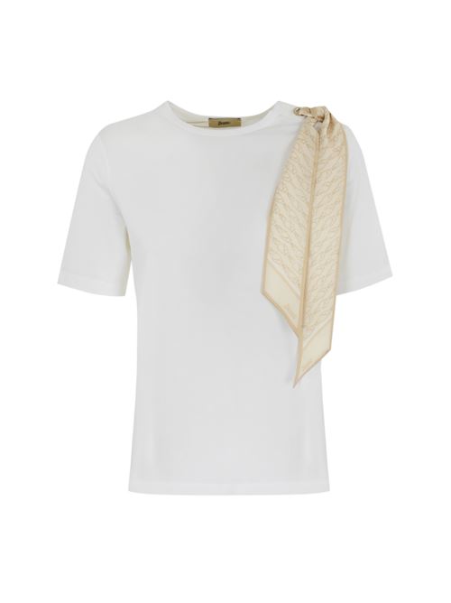 T-shirt in cotone con foulard in seta Bianco/Latte Herno | JG000276D 520031012